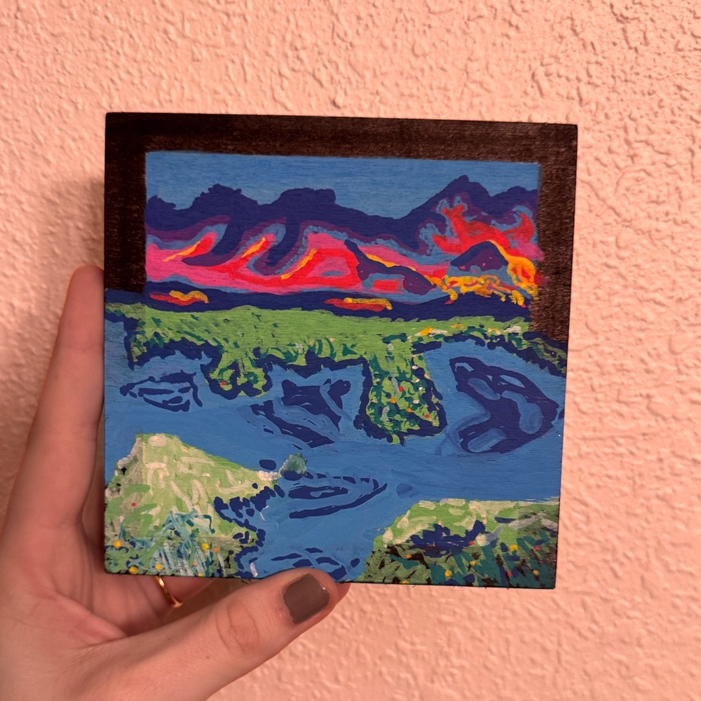 “You’ve been here before” original acrylic mini painting on wood 5x5”